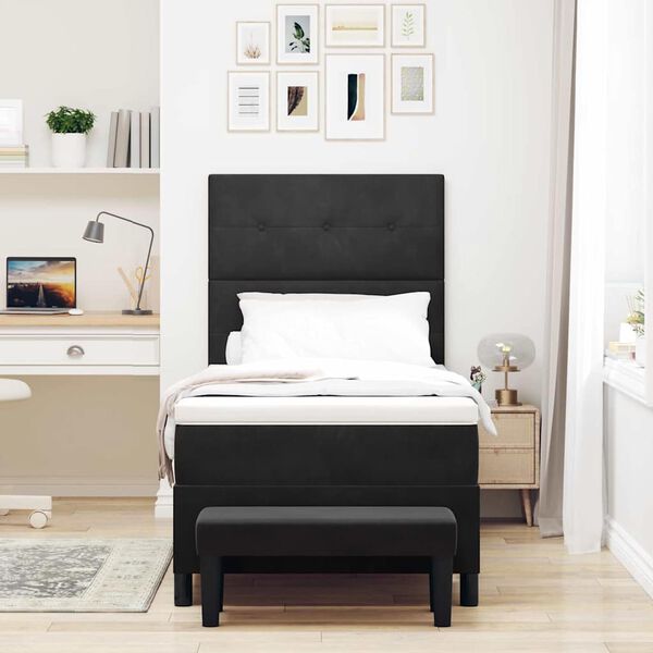 vidaXL Pat cu arcuri cu saltea cu headboard Negru 90 x 190 cm Catifea