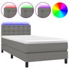 vidaXL Pat cu arcuri, saltea și LED, gri &icirc;nchis, 90x200 cm, textil