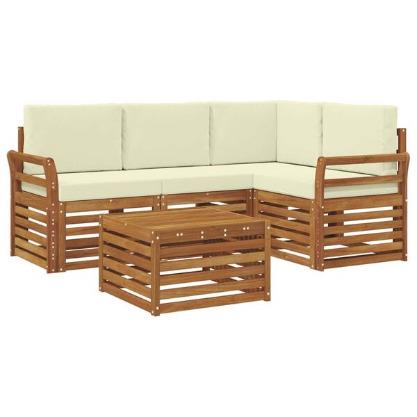 vidaXL Set de canapele de exterior cu pernă 5 pcs Natural și Crem
