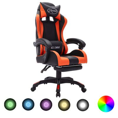 vidaXL Scaun de jocuri cu LED RGB, portocaliu și negru, piele eco