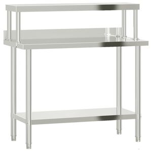 vidaXL Masă bucătărie cu raft superior, 110x55x120 cm, oțel inoxidabil