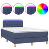 vidaXL Pat cu arcuri, saltea și LED, albastru, 120x190 cm, textil