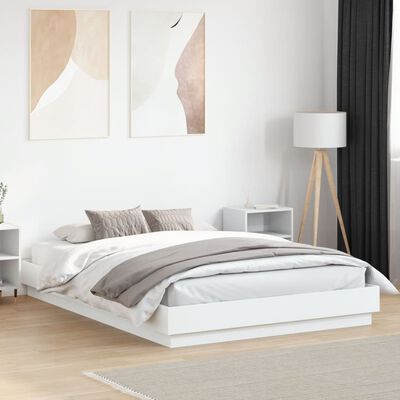 vidaXL Cadru de pat, alb, 160x200 cm, lemn prelucrat