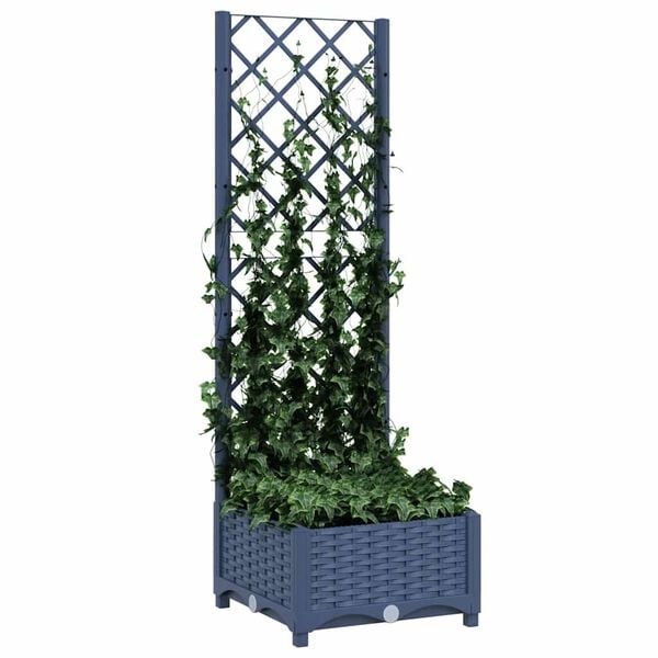 vidaXL Jardinieră de grădină cu spalier, albastru-gri, 40x40x121,5 cm, PP