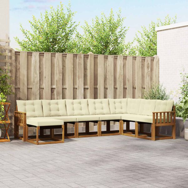 vidaXL Set de canapele de exterior cu pernă 8 pcs Natural și Crem