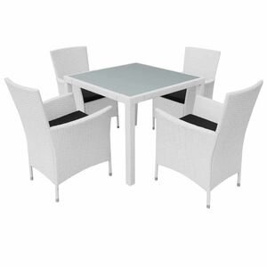 vidaXL Set mobilier de exterior, 5 piese, alb crem, poliratan