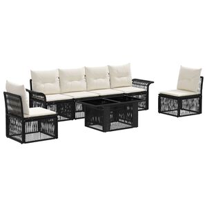 vidaXL Set de canapele pentru grădină 7 buc. Negru și Alb crem