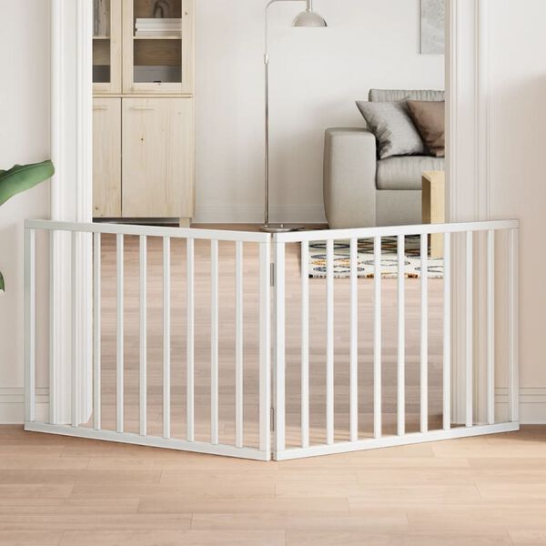 vidaXL Poartă de acces pentru câini pliabilă, 2 panouri, albă, 160 cm, lemn de plop