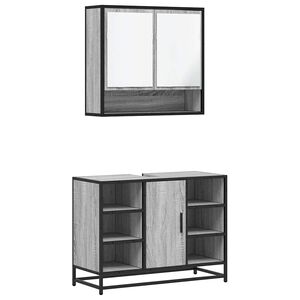 vidaXL Set mobilier de baie, 2 piese, gri sonoma, lemn prelucrat