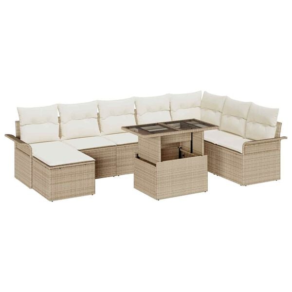 vidaXL Set de canapele pentru grădină cu pernă 9 pcs Bej Rattan poli