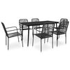 vidaXL Set mobilier de exterior, 7 piese, negru, fr&acirc;nghie și oțel