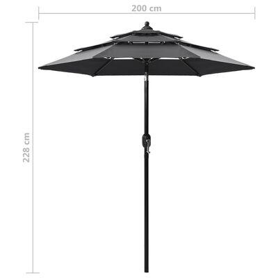 vidaXL Umbrelă de soare 3 niveluri, stâlp de aluminiu, antracit, 2 m