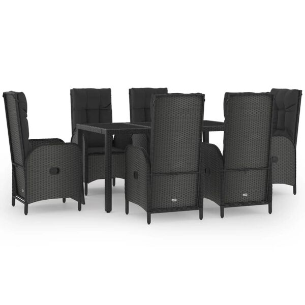 vidaXL Set mobilier de grădină cu perne, 7 piese, negru, poliratan