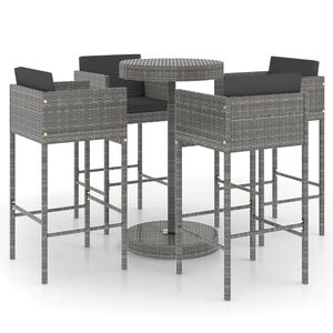 vidaXL Set mobilier bar de grădină cu perne, 5 piese, gri, poliratan