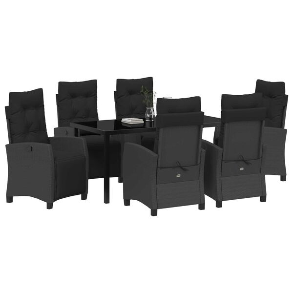 vidaXL Set de masă pentru grădină cu pernă 7 pcs Negru poliratan