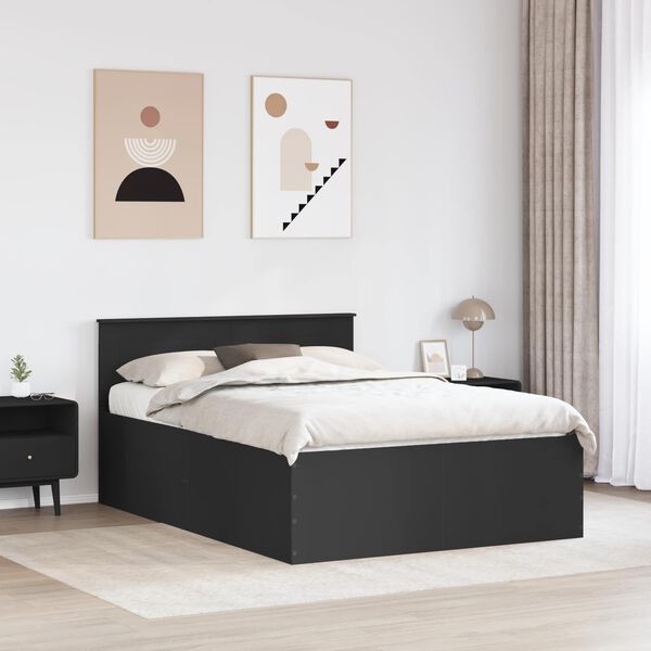 vidaXL Cadru de pat cu headboard Negru 140 x 200 cm Lemn compozit