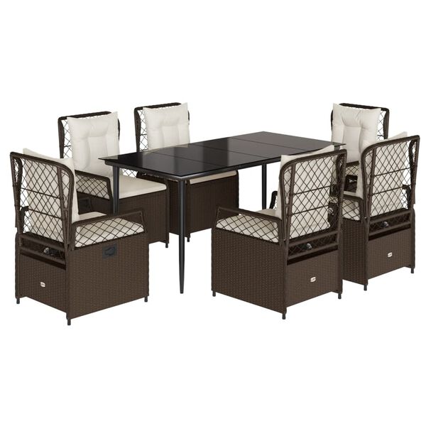 vidaXL Set mobilier de grădină cu perne, 7 piese, maro, poliratan