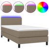 vidaXL Pat cu arcuri, saltea și LED, gri taupe, 90x200 cm, textil