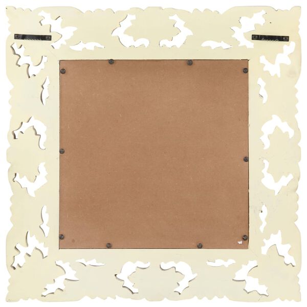 vidaXL Oglindă sculptată manual, alb, 50x50 cm, lemn masiv mango