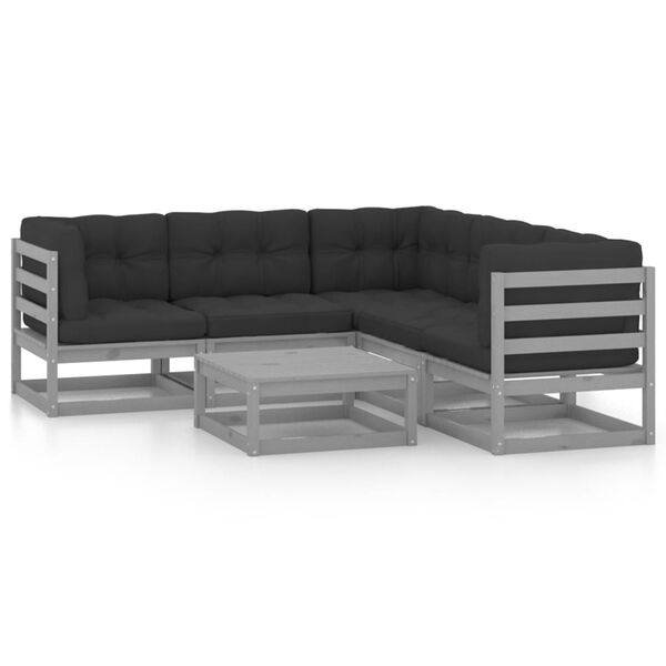 vidaXL Set mobilier de grădină cu perne, 6 piese, lemn masiv de pin
