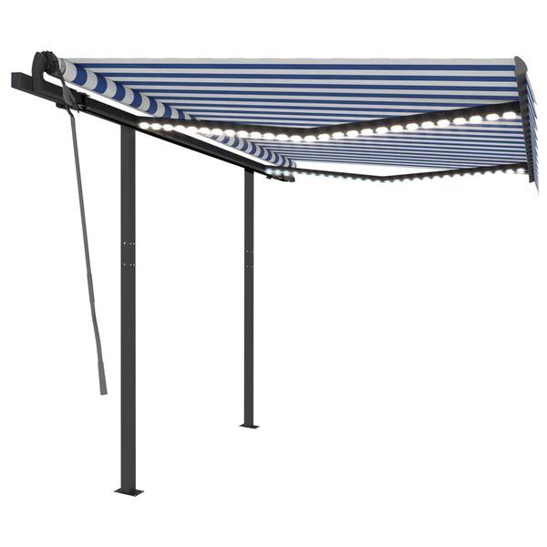 vidaXL Copertină retractabilă manual cu LED, albastru&alb, 3x2,5 m