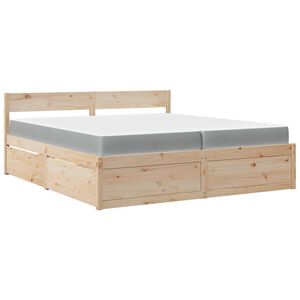 vidaXL Pat cu sertare și saltea, 200x200 cm, lemn masiv pin