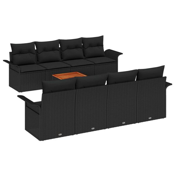 vidaXL Set de canapele pentru grădină 9 pcs Negru poliratan
