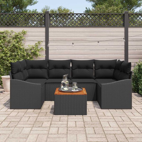 vidaXL Set de canapele pentru grădină 7 pcs Negru