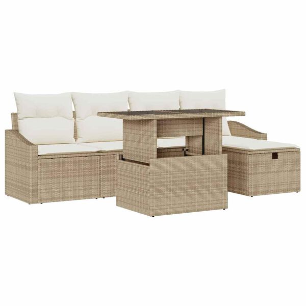 vidaXL Set de canapele pentru grădină cu pernă 6 pcs Bej Rattan poli