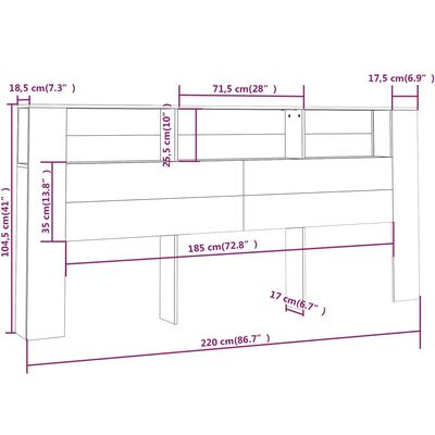 vidaXL Tăblie de pat cu dulap, stejar fumuriu, 220x18,5x104,5 cm
