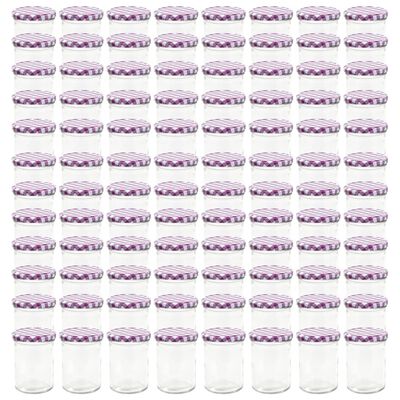 vidaXL Borcane sticlă pentru gem, capace alb & violet, 96 buc., 400 ml