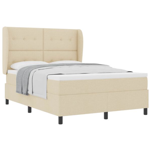 vidaXL Pat cu arcuri cu saltea cu headboard Crem 160 x 200 cm țesătură