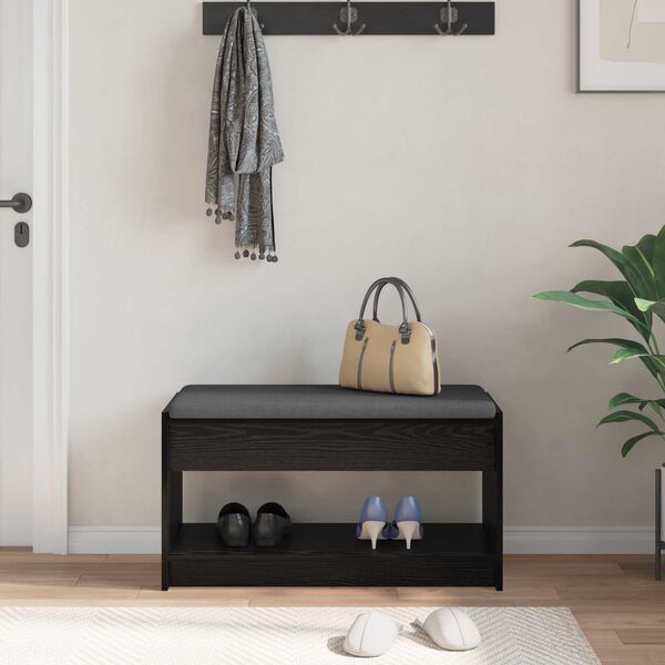 vidaXL Bancă pentru hol cu pernă cu raft Stejar Negru 83 x 38 x 45 cm