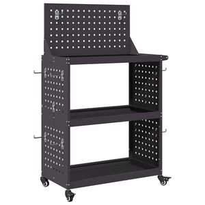 vidaXL Cărucior pentru unelte cu raft cu roata Negru 65 x 35 x 111 cm
