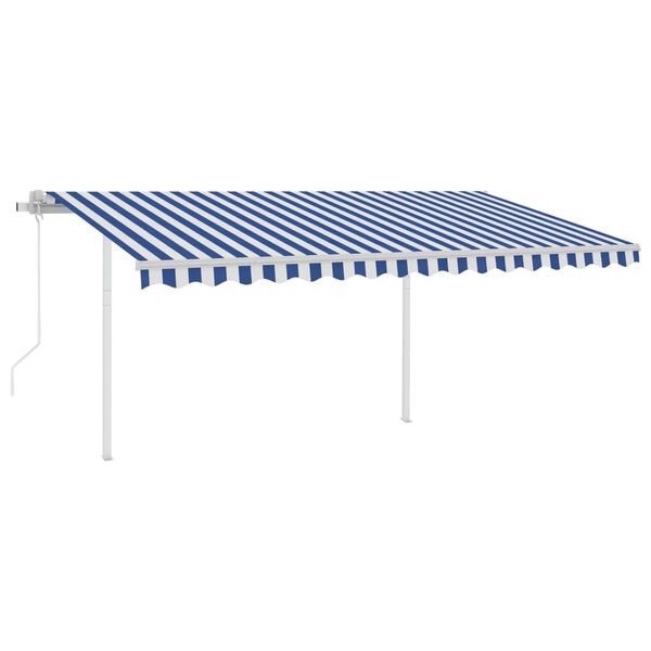 vidaXL Copertină retractabilă automat cu stâlpi, albastru&alb, 4x3,5 m
