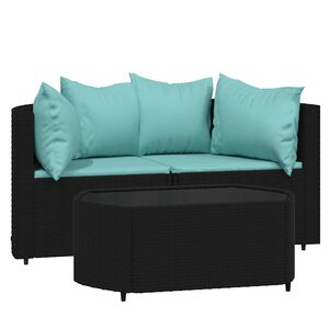 vidaXL Set mobilier de grădină cu perne, 3 piese, negru, poliratan