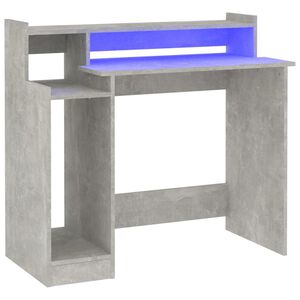 vidaXL Birou cu lumini LED, gri beton, 97x90x45 cm, lemn compozit