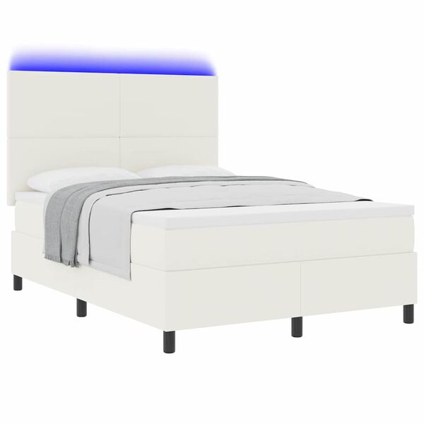 vidaXL Pat cu arc LED Crema și Alb 140 x 200 cm Țesătură din corduroy