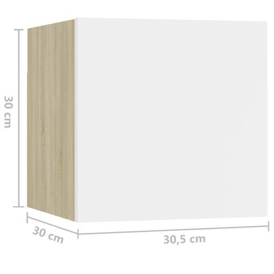 vidaXL Noptieră, alb, 30,5x30x30 cm ,stejar Sonoma, lemn prelucrat