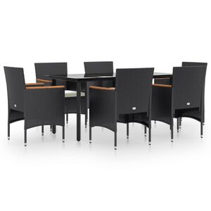 vidaXL Set de masă pentru grădină, 7 piese, cu perne, negru