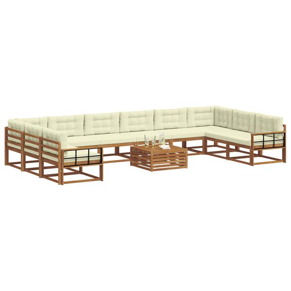 vidaXL Set de canapele de exterior cu pernă 11 pcs Natural și Crem