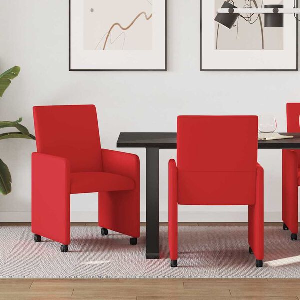 vidaXL Scaune de dining cu roți cu roți 2 pcs Roșu 57 x 66 x 94 cm
