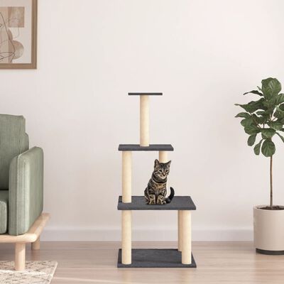 vidaXL Ansamblu pisici, stâlpi din funie sisal, gri închis, 111 cm