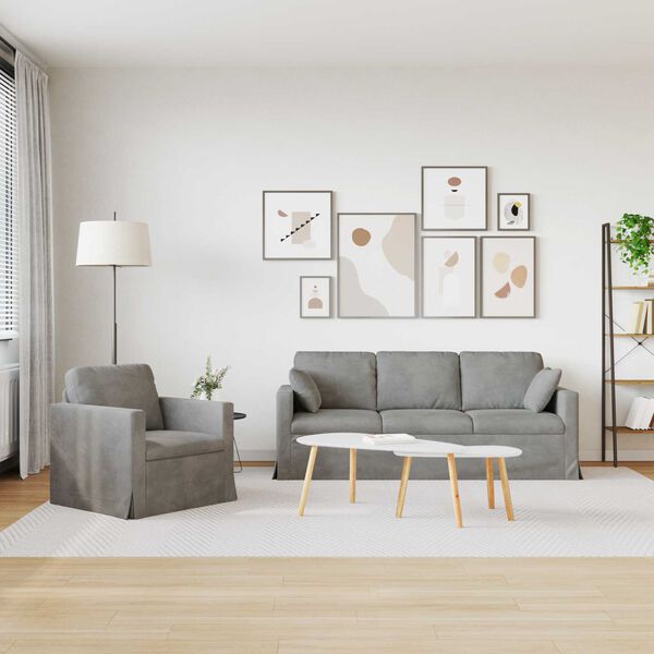 vidaXL Canapea 2 pcs Gri deschis