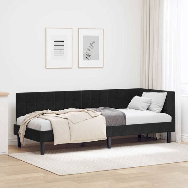 vidaXL Cadru de pat colțar cu headboard Negru 80 cm x 200 cm Catifea