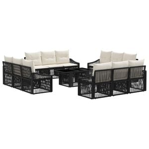vidaXL Set de canapele pentru grădină 13 buc. Negru și Alb crem