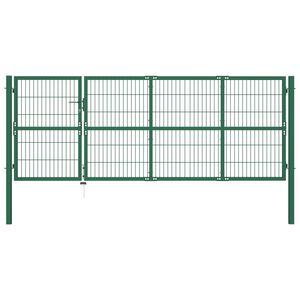 vidaXL Poartă de gard de grădină cu st&acirc;lpi 350x120 cm, oțel, verde
