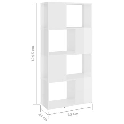 vidaXL Bibliotecă/Separator cameră, alb extralucios, 60x24x124,5 cm