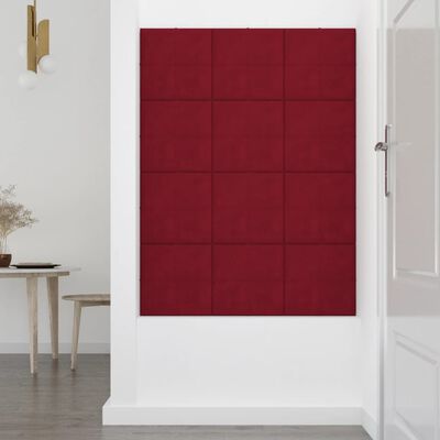 vidaXL Panouri de perete 12 buc. roșu vin 30x30 cm catifea 1,08 m²
