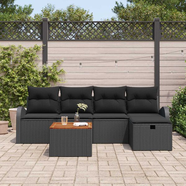 vidaXL Set de canapele pentru grădină cu pernă 6 pcs Negru Rattan poli